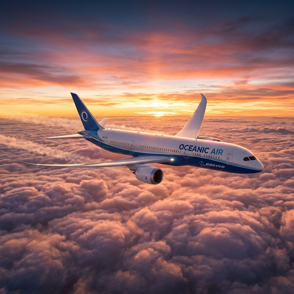 International passenger airliner flying above clouds